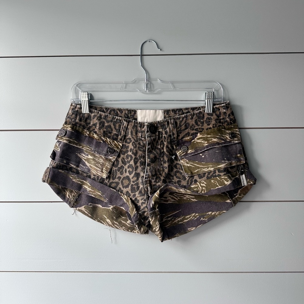 One Teaspoon Brown and Green Jean Shorts Distressed Camouflage